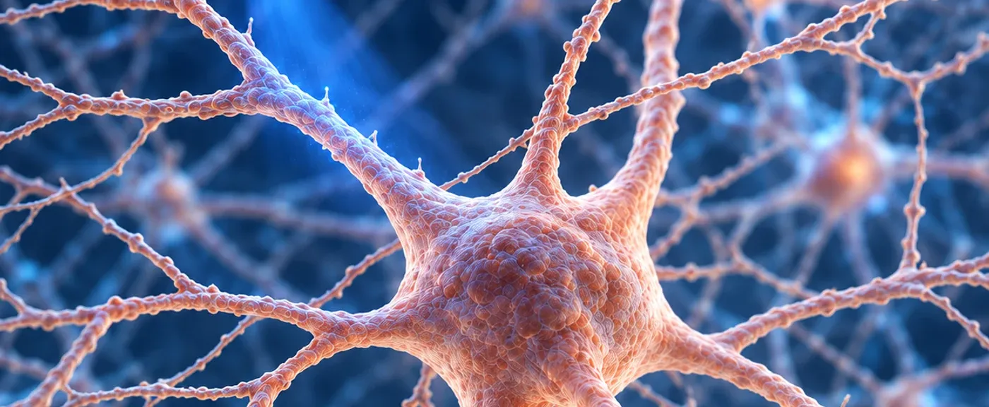 Ilustración científica de una fibra óptica iluminando una neurona